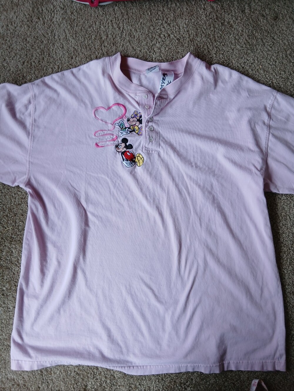 Vintage Disney Light Pink Mickey & Minnie Henley Tee Love